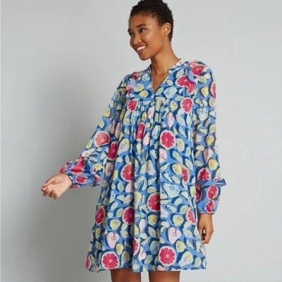 Anthropologie Hutch Sz XL Orla Fruit Print Mini Dress Blue Red GREAT! - Picture 1 of 8